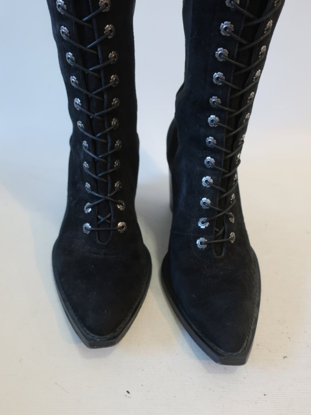 Womens Coach Lace-Up Black Suede Western Style Tall Boot 7.5 - Picture 6 of 16